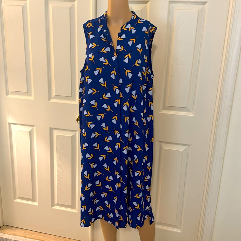 Anne Klein Royal Blue Floral Summer Shirt Dress Plus Size 0X